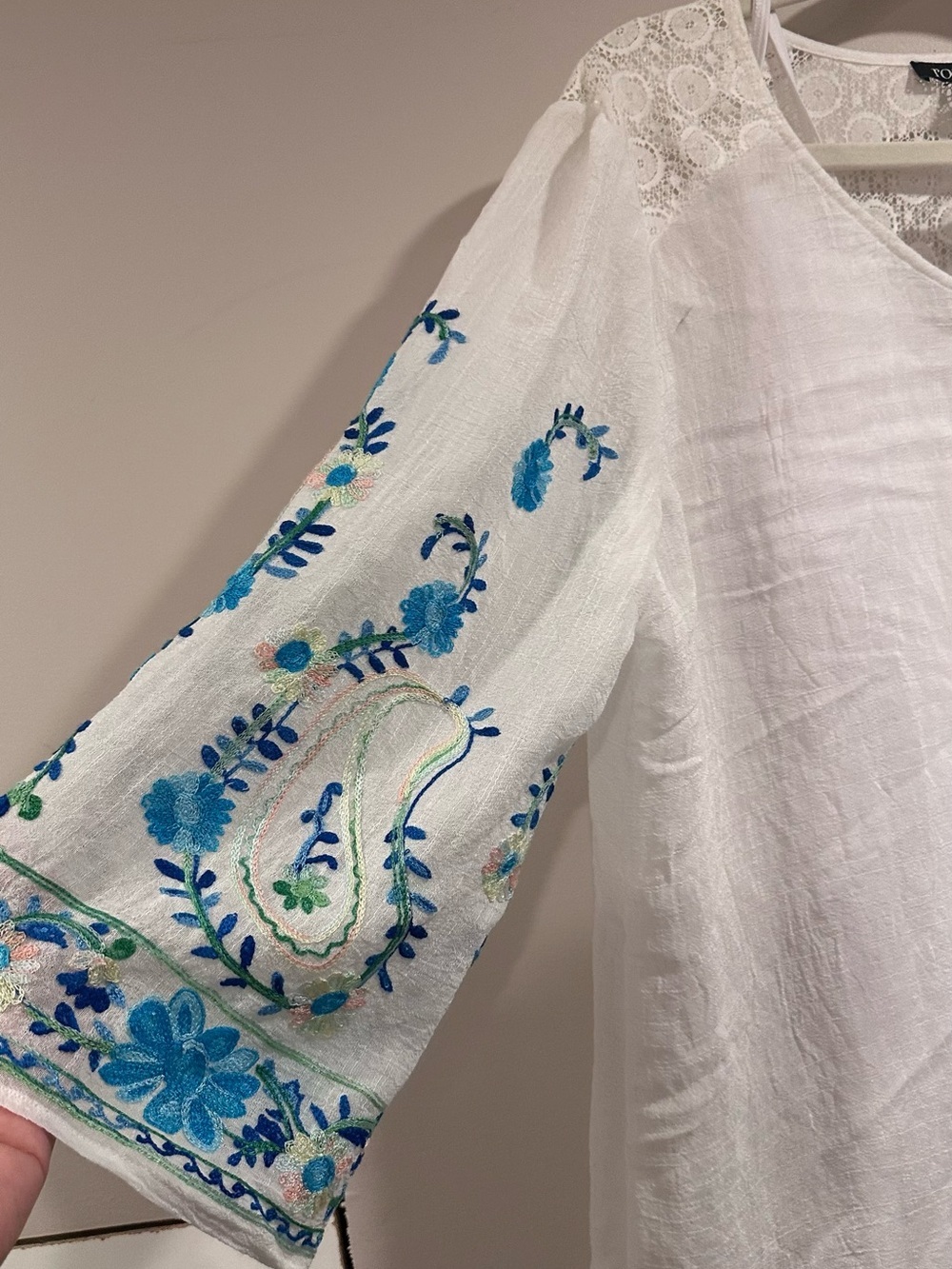 Roz & Ali DressBarn White Boho Embroidered Lace Peasant Blouse Tunic Top Large - Picture 5 of 16